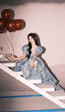 Elegant High Low Blue Floral Prom Dresses Long Formal Dress HZ1022
