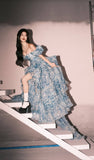Elegant High Low Blue Floral Prom Dresses Long Formal Dress HZ1022