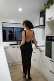 Simple Mermaid Straps Floor Length Sleeveless Black Prom Dress HZ1022