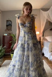Beautiful Aline Spaghetti Strap Sleeveless Long Floral Prom Dress HZ1022