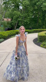 Beautiful Aline Spaghetti Strap Sleeveless Long Floral Prom Dress HZ1022