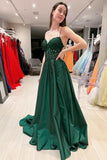 Elegant A line Floral Appliques Lace-Up A-Line Dark Green Prom Dresses HZ1022