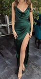 Sexy Mermaid Straps Long Dark Green Slit Prom Dress Evening Dress HZ1022