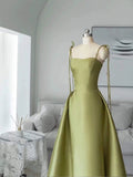 Simple A Line Straps Dark Green Satin Prom Dress HZ1022
