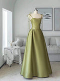 Simple A Line Straps Dark Green Satin Prom Dress HZ1022