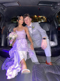 Sexy Mermaid Long Lilac Backless Lace Prom Dress Party Dresses HZ1022