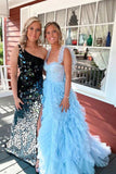 Sky Blue New Style Long Prom Dress Puffy Sleeveless Party Dresses HZ1022