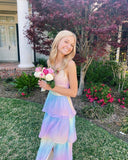 Sexy A line Long Ombre Chiffon Prom Dress Party Dresses HZ1022