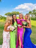 Sexy A line Square Neckline Long Pink Slit Prom Dress Party Dresses HZ1022