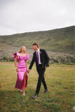 Sexy A line Square Neckline Long Pink Slit Prom Dress Party Dresses HZ1022