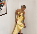 Sexy Mermaid Halter Yellow Prom Dress HZ1022