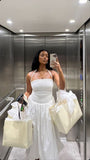 Sexy A Line Halter Floor Length Plus Size White Prom Dress HZ1022