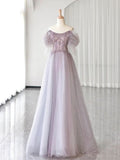 Luxurious A Line Off The Shoulder Pink Long Prom Dress HZ1022