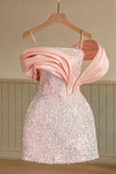 Chic Straps Pink Sequind Mini Homecoming Dress 18th Birthday Outfits HZ1022