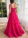 Beautiful A line Prom Gown With Straps Floral Pink Prom Dresses HZ1022