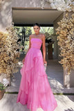Gorgeous A line Strapless Pink Long Prom Dress HZ1022