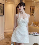 chic a-line satin halter short homecoming dress 18th birthday outfits HZ1022