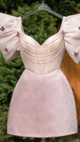 chic glitter a-line v-neck puff sleeves gown beaded short homecoming dress Birthday Outfits HZ1022