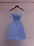 chic a-line blue satin homecoming dress 18th birthday outfits HZ1022