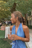 Simple Sheath Blue V Neckline Long Prom Dresses Evening Dress HZ1022