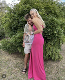 Sexy Sheath Straps Pink Slit Prom Dresses Evening Dress HZ1022