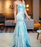 Simple Mermaid Long Light Sky Blue Prom Dress Party Dress 22th Birthday Outfits HZ1022