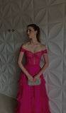 Sexy A line Long Hot Pink Tulle Prom Dress Party Dress 22th Birthday Outfits HZ1022