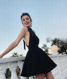 simple a line black halter homecoming dress 18th birthday outfits HZ1022