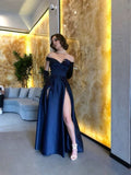 A line Off The Shoulder Long Navy Blue Prom Dress 21th Birthday Outfits HZ1022