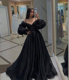 A line Off The Shoulder Long Sleeves Black Slit Prom Dress 21th Birthday Outfits HZ1022