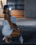 Cute Sheath Strapless Short White Homecoming Dress HZ1022