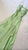 Beautiful A Line Spaghetti Straps Green Long Prom Dresses Backless Satin Evening Gowns HZ1022