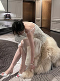 Pretty Mermaid Spaghetti Straps White Floral Prom Dresses Long Evening Gowns HZ1022