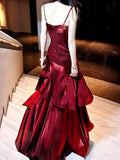 Modest Mermaid Spaghetti Straps Long Prom Dresses Birthday Party Dress Evening Gowns HZ1022