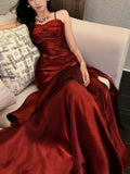 Modest Mermaid Spaghetti Straps Long Prom Dresses Birthday Party Dress Evening Gowns HZ1022