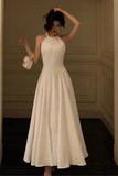 Pretty A Line Halter White Chiffon Prom Dresses Party Night Dress HZ1022