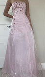 Vintage A Line Strapless Pink Long Prom Dresses Party Evening Dress HZ1022