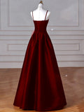 A-line Navy Blue Satin Straps Long Formal Dress Navy Blue Prom Dress HZ1022