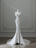 Vintage Lace White Mermaid Floral Wedding Dress HZ1022