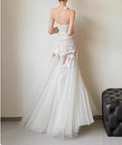 Chic Halter-Shoulder 3D Floral Tulle Floor-Length Wedding Dress HZ1022