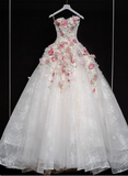 French style floral tube top white heavy duty luxurious floor length wedding dress HZ1022