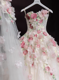 French style floral tube top white heavy duty luxurious floor length wedding dress HZ1022