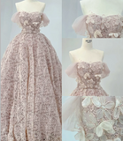 Princess Pink One Shoulder Lace Floral A-Line Wedding Dress HZ1022
