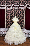 Gentle light yellow one-shoulder floral pleated tulle fluffy floor-length wedding dress HZ1022