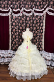 Gentle light yellow one-shoulder floral pleated tulle fluffy floor-length wedding dress HZ1022