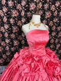 Gorgeous Eustoma Strapless Thick Satin Wedding Dress with Train HZ1022