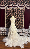 Elegant bias-cut high-cut fishtail chiffon 3D embroidered floral train wedding dress HZ1022