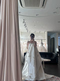 Loose Fitted Strapless 3D Floral Satin Wedding Dress with Train HZ1022