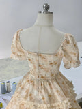 Sweet Floral Short Sleeve Mini Birthday Party Homecoming Dress HZ1022