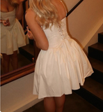 Sexy White Suspenders Back Tie-Up A-Shaped Birthday Party Homecoming Dress HZ1022